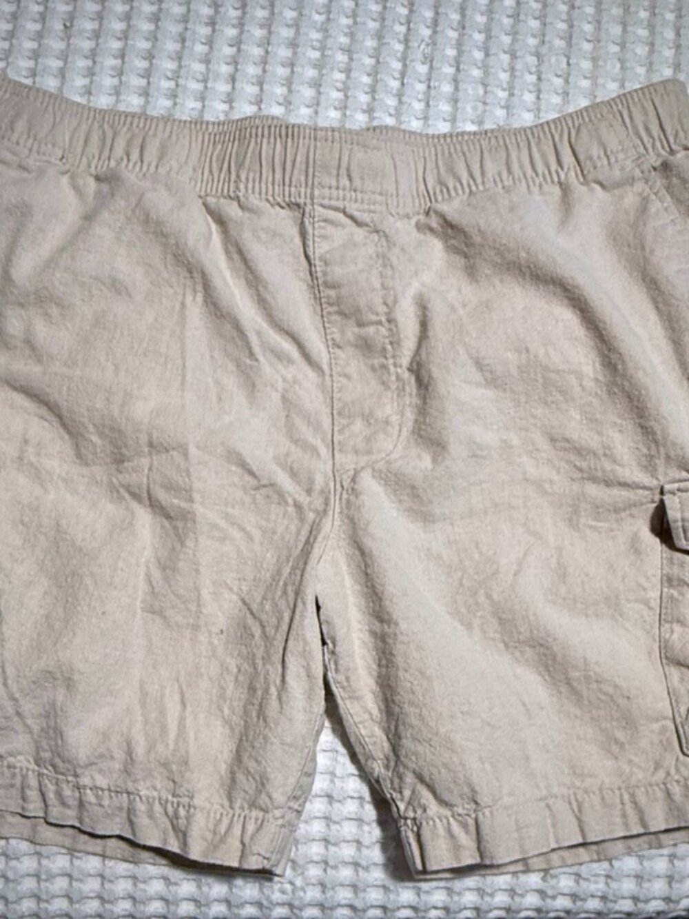 Goodfellow & Co Men's Large Cargo Shorts Beige Linen Blend Elastic Waist Casual